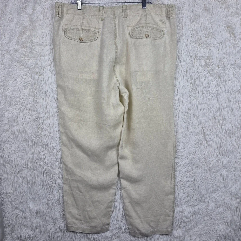 Tommy Bahama Relax Mens 38x32 Beige 100% Linen Straight Leg Pants Khaki Trousers